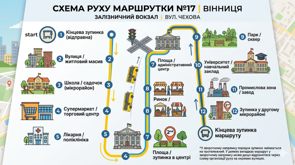 перелік зупинок маршруту №17 Вінниця