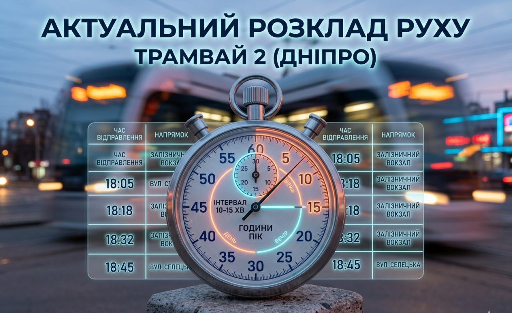Інформація про розклад руху трамвая 2 у Дніпрі, інтервали руху та графік роботи.