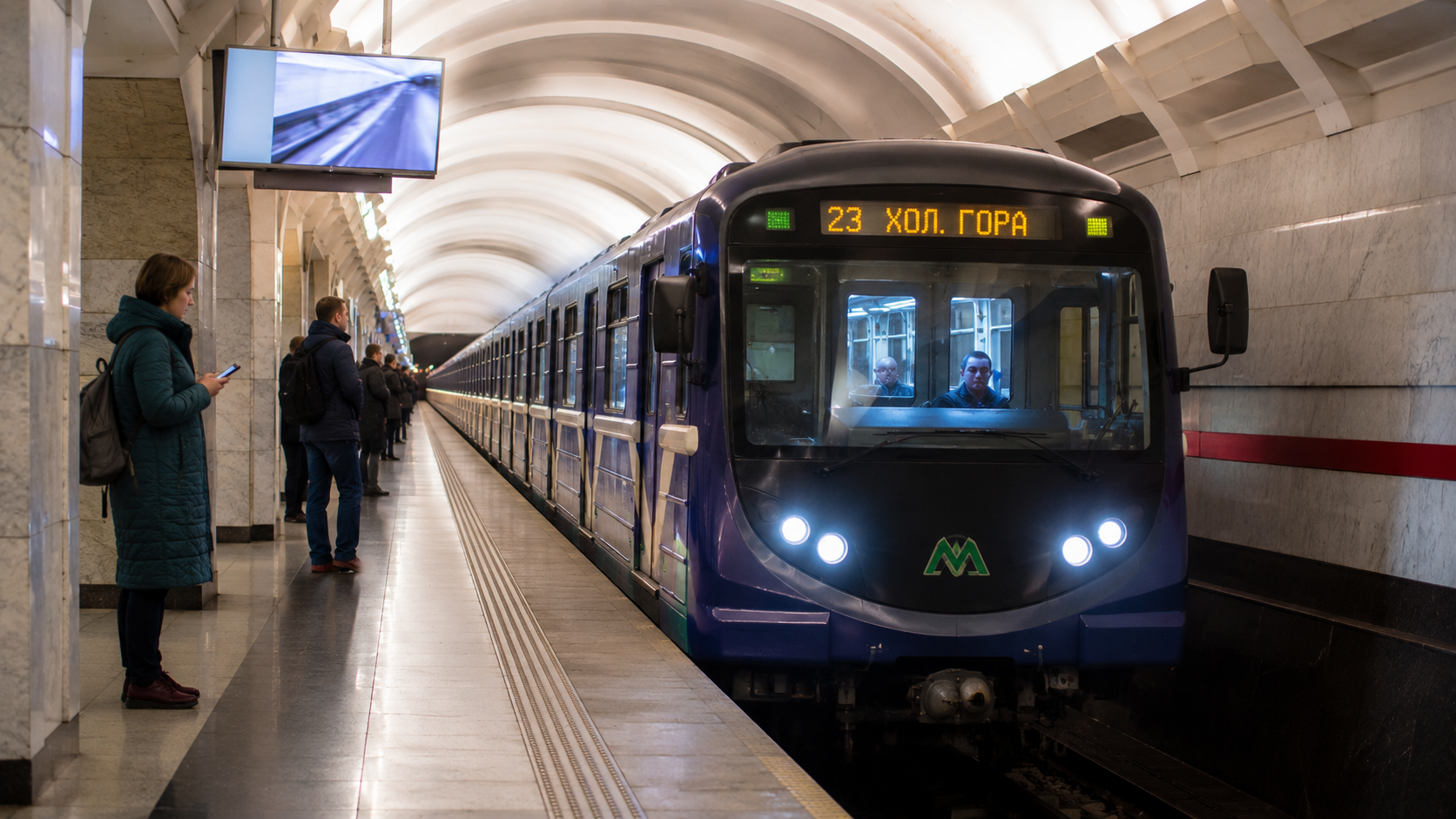Потяг метро Харкова на платформі
