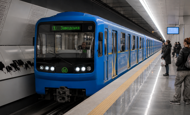 Потяг метро Дніпра на станції